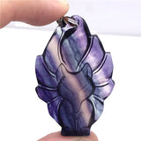 Colorful Fluorite Fox Necklace Pendant - Crystal Silver Beads