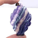 Colorful Fluorite Fox Necklace Pendant - Crystal Silver Beads