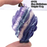 Colorful Fluorite Fox Necklace Pendant - Crystal Silver Beads