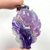 Natural Colorful Fluorite Pendant Fox Crafted Jewelry 45x30x11mm