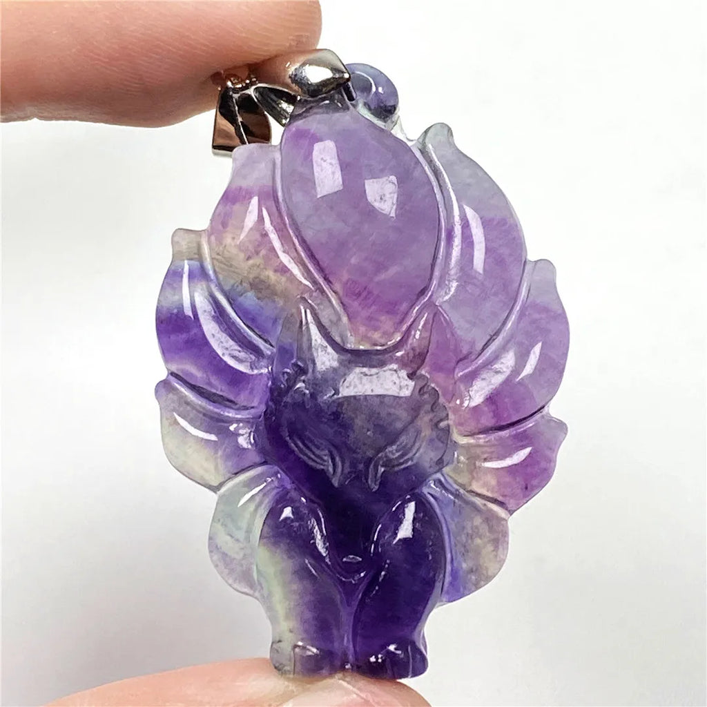 Natural Colorful Fluorite Pendant Fox Crafted Jewelry 45x30x11mm