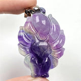 Natural Colorful Fluorite Pendant Fox Crafted Jewelry 45x30x11mm