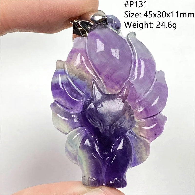 Natural Colorful Fluorite Pendant Fox Crafted Jewelry 45x30x11mm