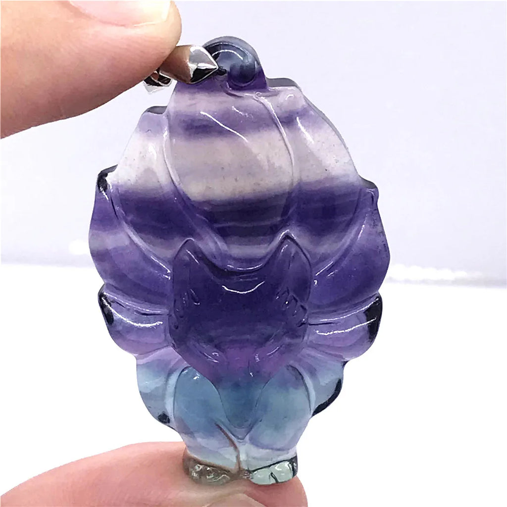 Colorful Fluorite Fox Pendant Jewelry Silver 45x28x9mm AAAAA