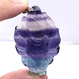 Colorful Fluorite Fox Pendant Jewelry Silver 45x28x9mm AAAAA