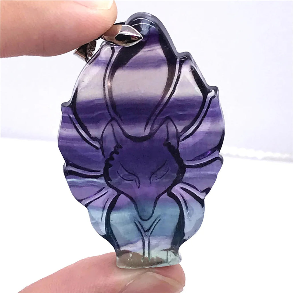 Colorful Fluorite Fox Pendant Jewelry Silver 45x28x9mm AAAAA