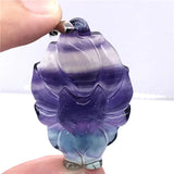 Colorful Fluorite Fox Pendant Jewelry Silver 45x28x9mm AAAAA