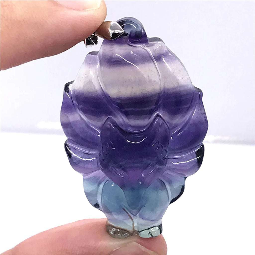 Colorful Fluorite Fox Pendant Jewelry Silver 45x28x9mm AAAAA