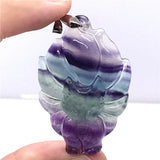 Colorful Fluorite Fox Pendant Healing Crystal Silver Jewelry
