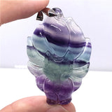 Colorful Fluorite Fox Pendant Healing Crystal Silver Jewelry