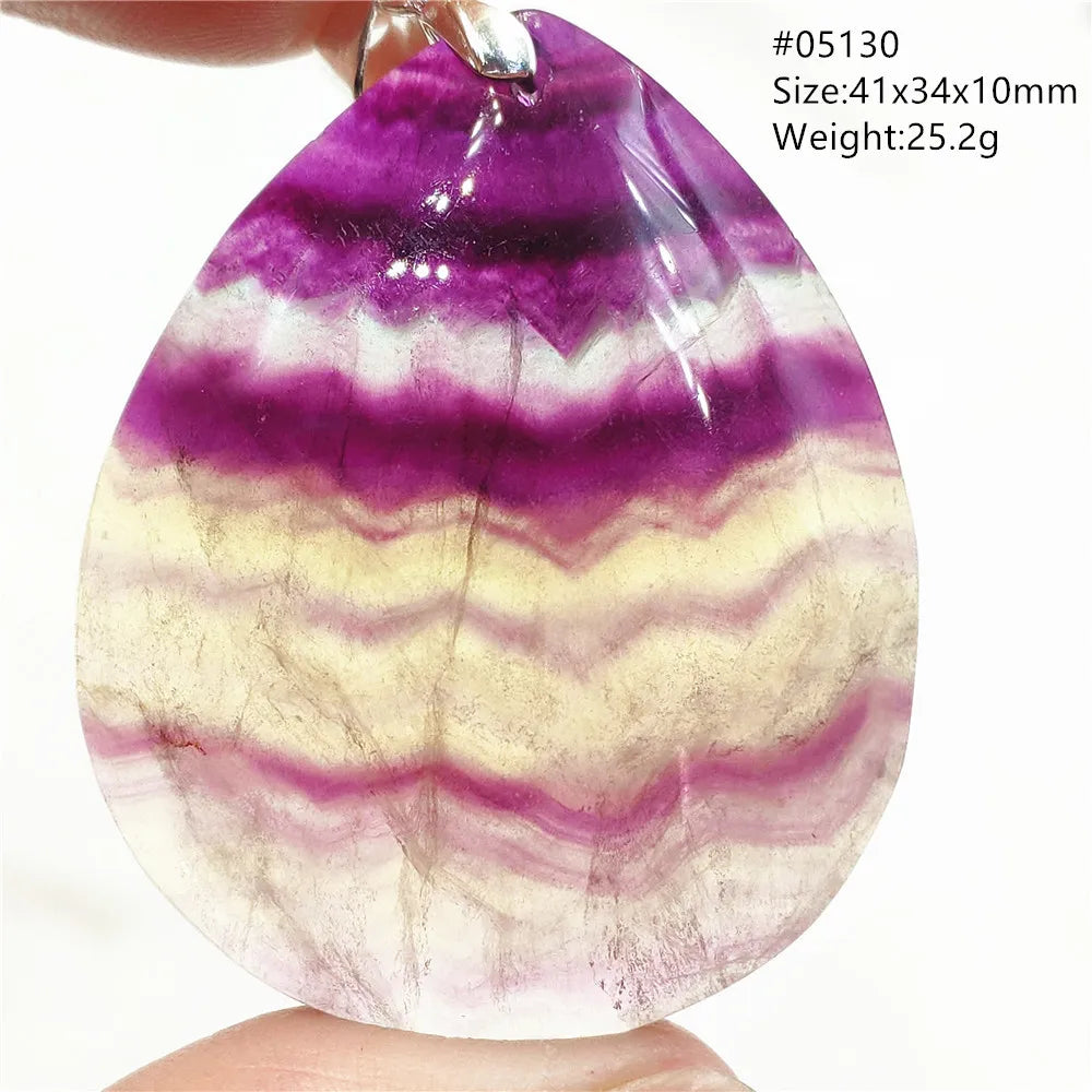 Colorful Fluorite Quartz Bead Pendant Necklace Water Drop Round Rainbow Purple