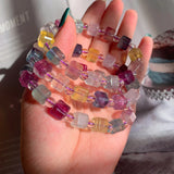 Natural Colorful Fluorite Quartz Bracelet Clear Cube Rectangle Beads Gemstone