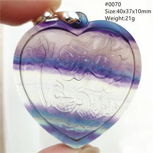Heart Flower Carved Fluorite Pendant 40x37x10mm