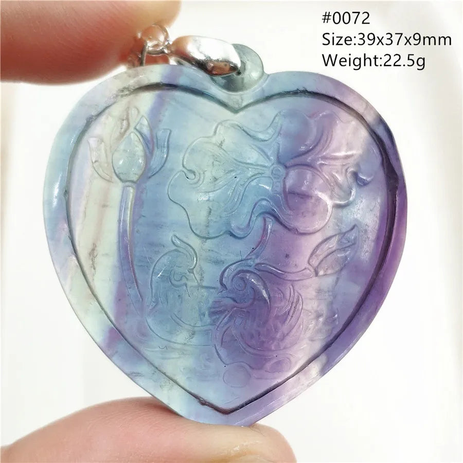 Colorful Fluorite Quartz Heart Pendant Necklace