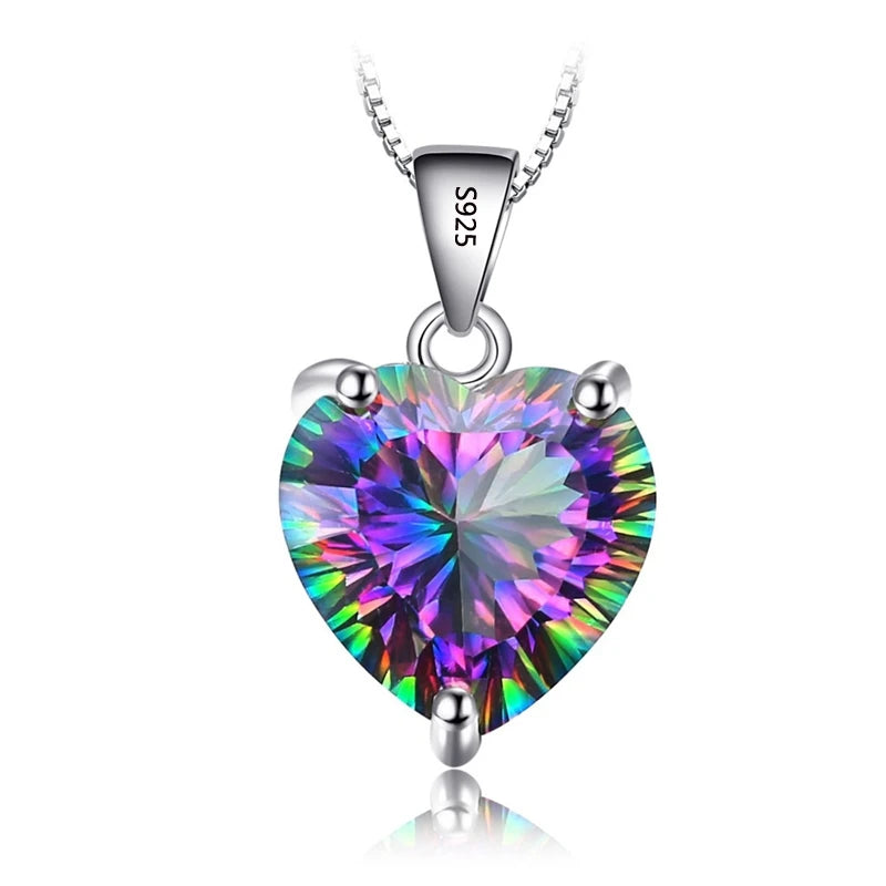 Rainbow Crystal Gem Stone Pendant Necklace 925 Silver Wedding Necklaces