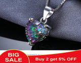 Rainbow Crystal Gem Stone Pendant Necklace 925 Silver Wedding Necklaces