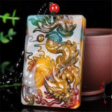 Colorful Jade Dragon Pendant Necklace Hand-carved Dragons Charms Lucky Amulet
