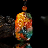 Colorful Jade Dragon and Phoenix Pendant Sweater Chain Jewelry