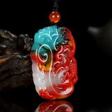 Colorful Jade Dragon and Phoenix Pendant Sweater Chain Jewelry