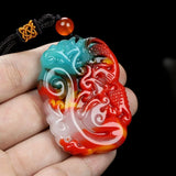 Colorful Jade Dragon and Phoenix Pendant Sweater Chain Jewelry