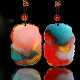 Colorful Jade Dragon and Phoenix Pendant Sweater Chain Jewelry