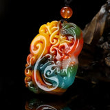 Colorful Jade Dragon and Phoenix Pendant Sweater Chain Jewelry