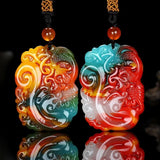 Colorful Jade Dragon and Phoenix Pendant Sweater Chain Jewelry