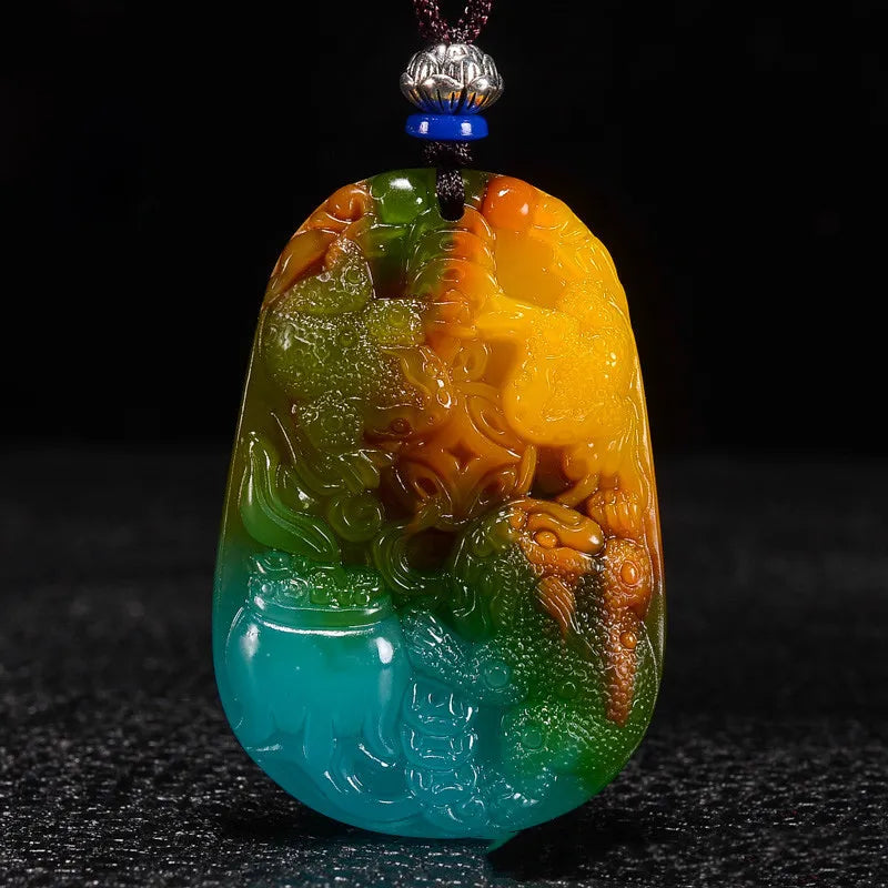 Colorful Jade Floating Golden Toad Pendant in Gobi, Xinjiang