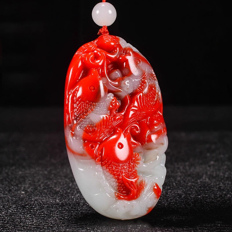 Colorful Jade Hand-carved Carp Pendant Fish Necklace
