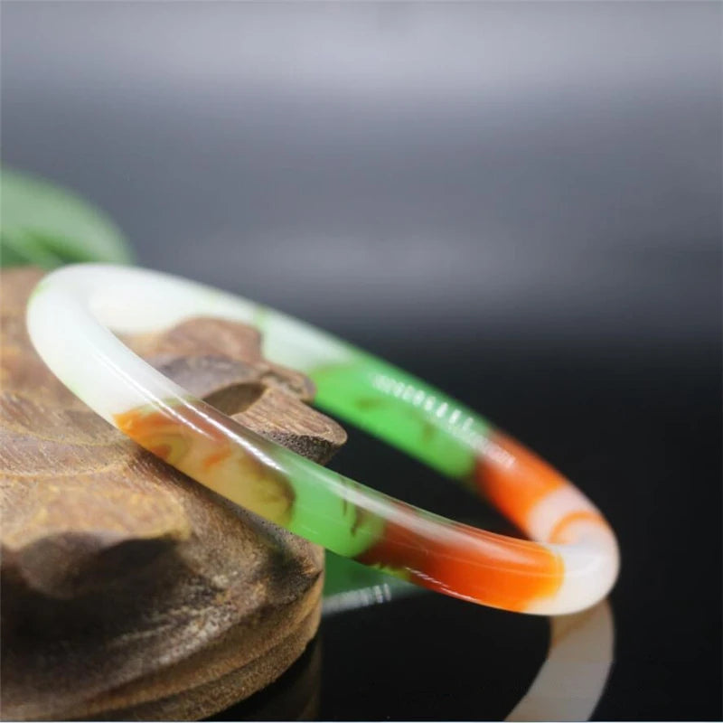 Colorful Jade Hand-carved Round Bar Bracelet Beauty Jewelry