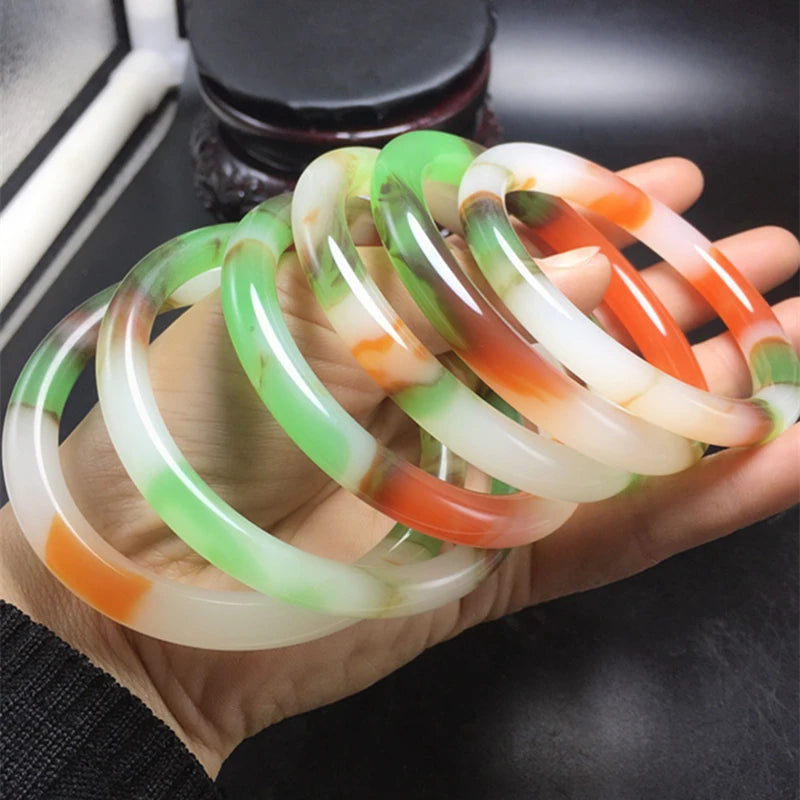 Colorful Jade Hand-carved Round Bar Bracelet Beauty Jewelry
