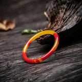 Natural Jade Hand-carved Round Bar Bracelet - Chicken Blood Red