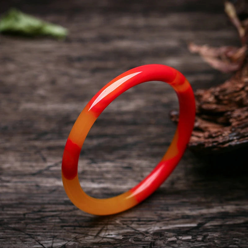 Natural Jade Hand-carved Round Bar Bracelet - Chicken Blood Red