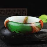 Natural Colorful Jade Hand-carved Wide Band Bracelet Boutique Jewelry