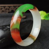 Natural Colorful Jade Hand-carved Wide Band Bracelet Boutique Jewelry