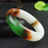 Natural Colorful Jade Hand-carved Wide Band Bracelet Boutique Jewelry