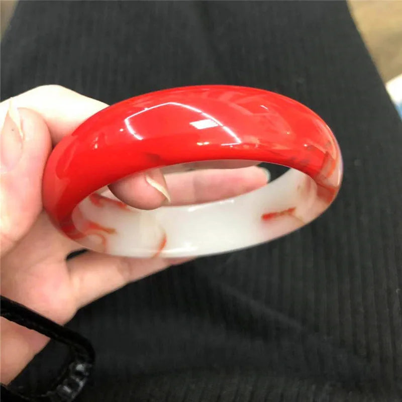 Colorful Jade Wide Band Bracelet Men Women Red