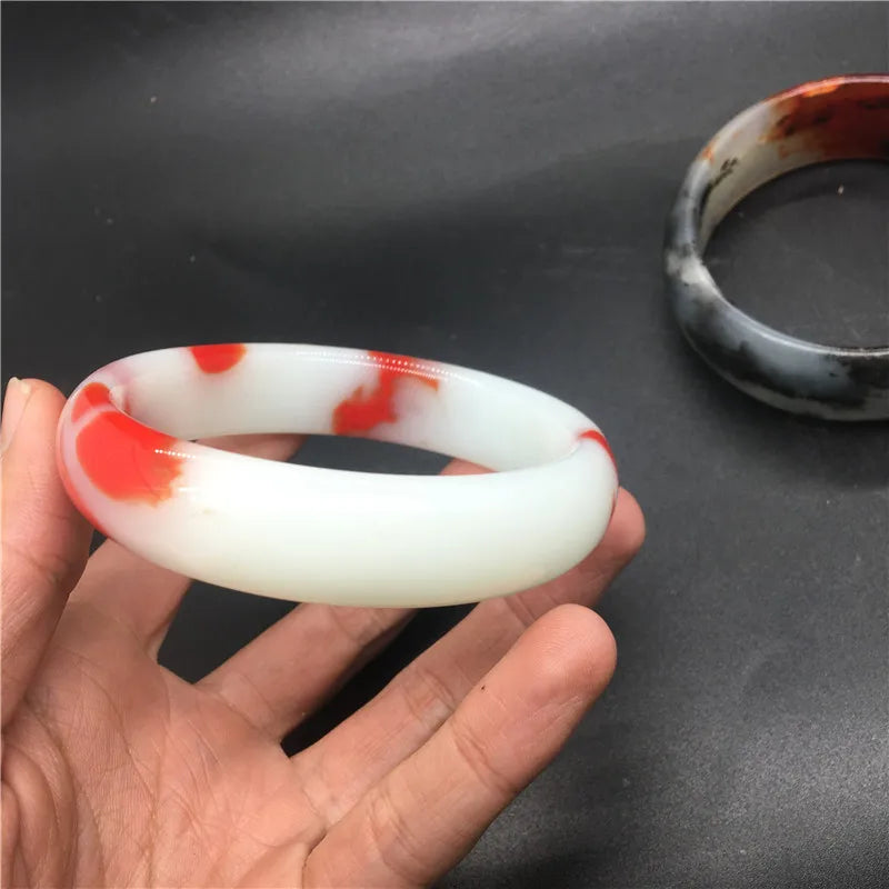 Colorful Jade Hand-Carved Wide Band Bracelet Chicken Blood Red