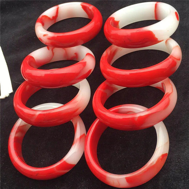 Colorful Jade Wide Band Bracelet Men Women Red