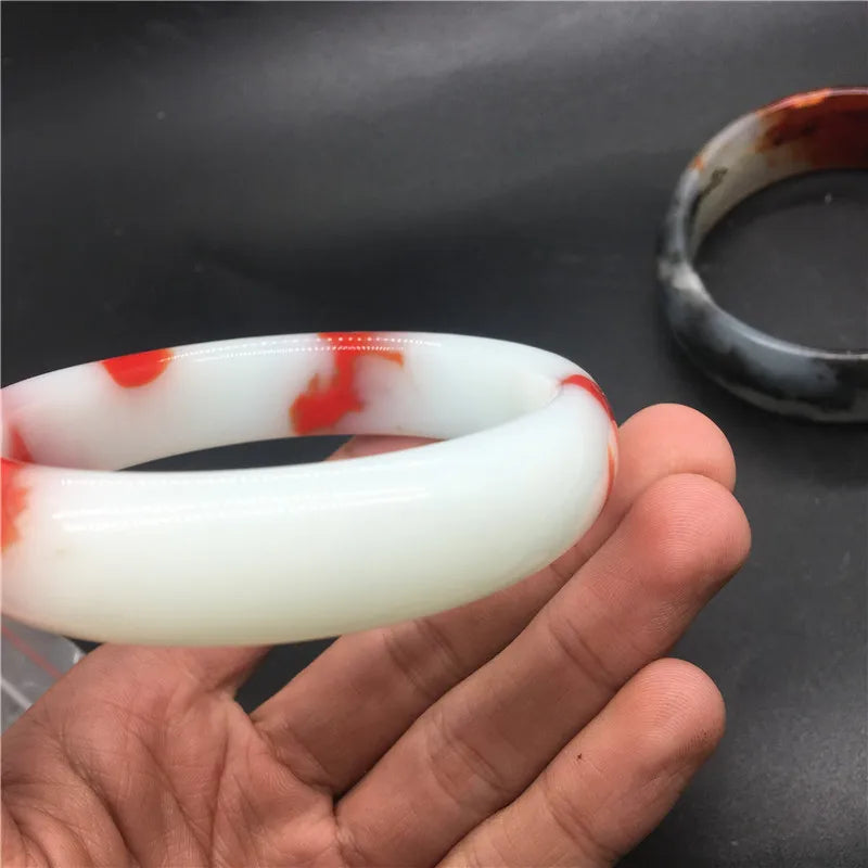 Colorful Jade Hand-Carved Wide Band Bracelet Chicken Blood Red