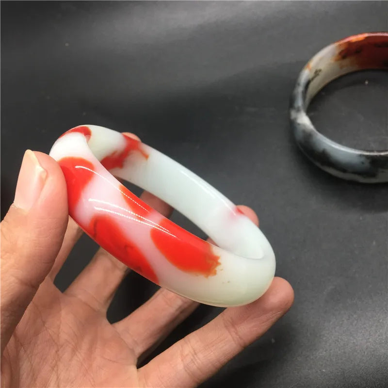 Colorful Jade Hand-Carved Wide Band Bracelet Chicken Blood Red