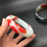 Colorful Jade Hand-Carved Wide Band Bracelet Chicken Blood Red