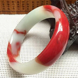 Colorful Jade Wide Band Bracelet Men Women Red