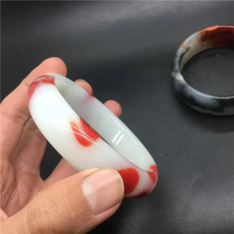 Colorful Jade Hand-Carved Wide Band Bracelet Chicken Blood Red