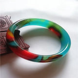Natural Colorful Jade Hand-carved Wide Band Bracelet Boutique Jewelry Women