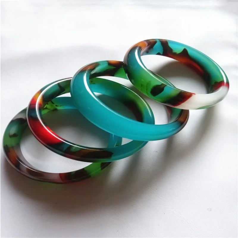 Natural Colorful Jade Hand-carved Wide Band Bracelet Boutique Jewelry Women