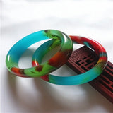 Natural Colorful Jade Hand-carved Wide Band Bracelet Boutique Jewelry Women
