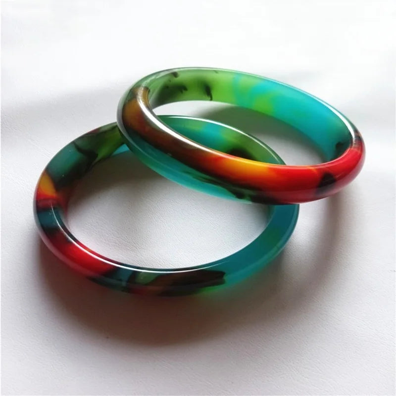 Natural Colorful Jade Hand-carved Wide Band Bracelet Boutique Jewelry Women