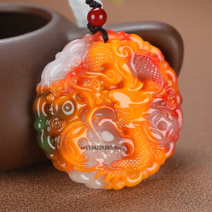 Colorful Jade Money Dragon Pendant Necklace Accessories