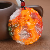 Colorful Jade Money Dragon Pendant Necklace Accessories